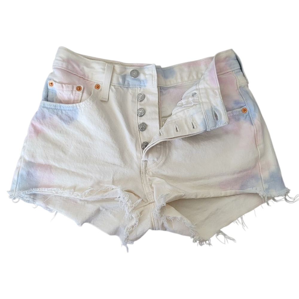 Levi's White and Blue Jean Shorts Distressed Cut-Off Style